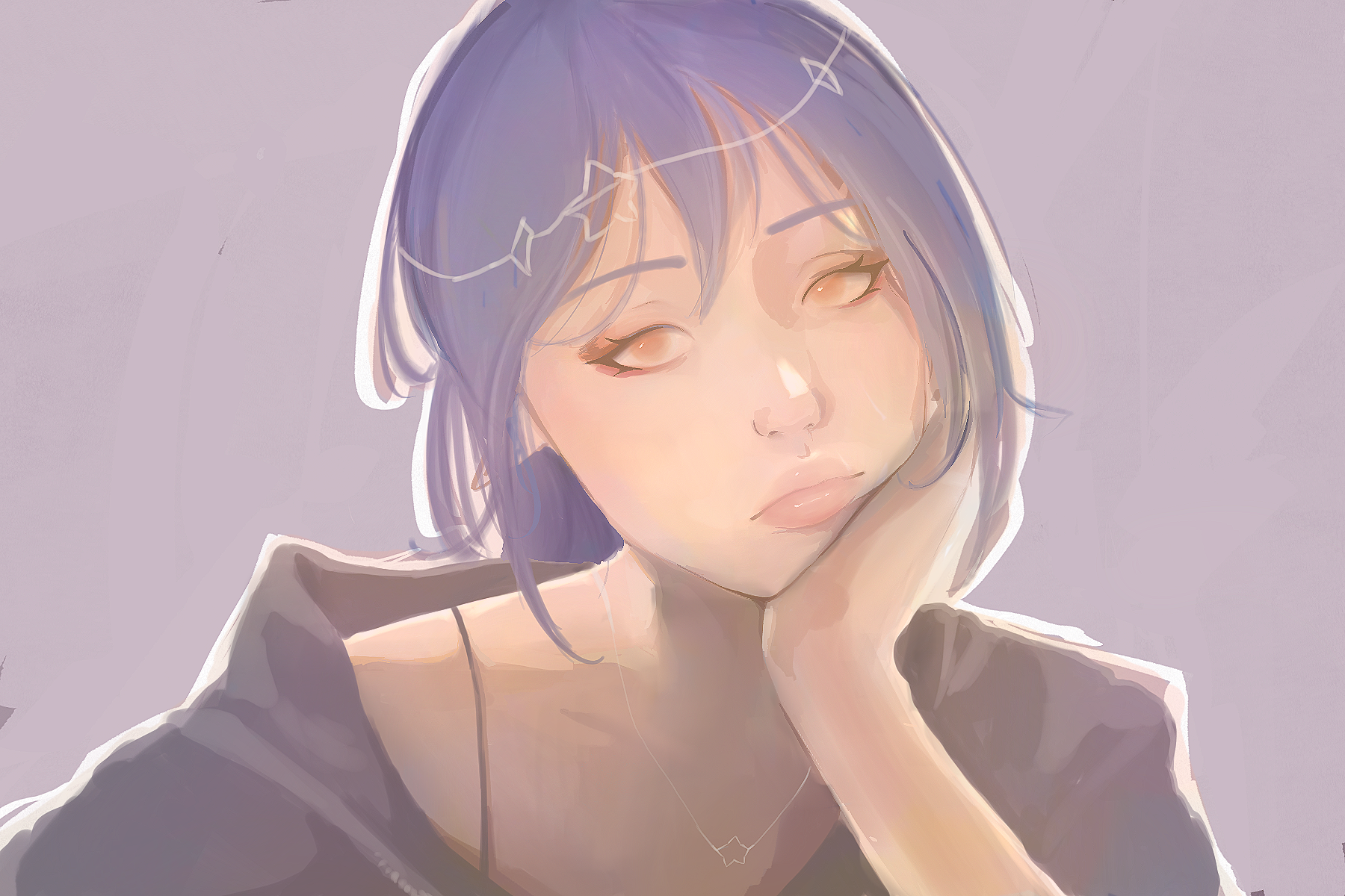 Procreate illustration of blue hair girl