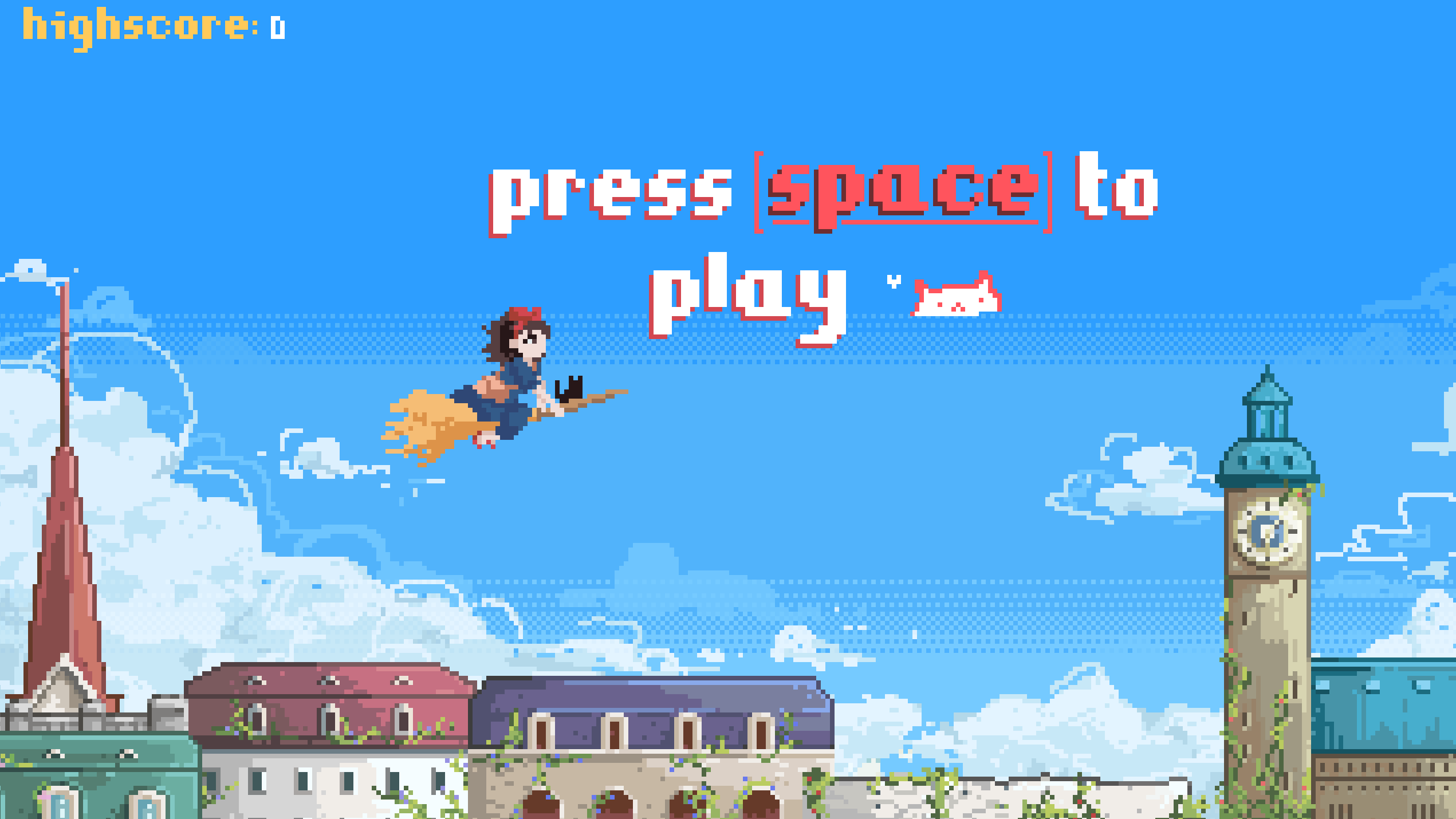 Screenshot of start page for Kiki Delivery Flappy bird game